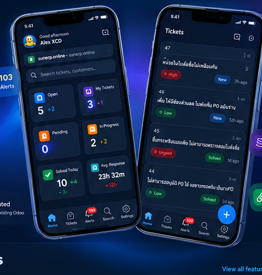 HelpDuck Dashboard and Ticket List on two phones